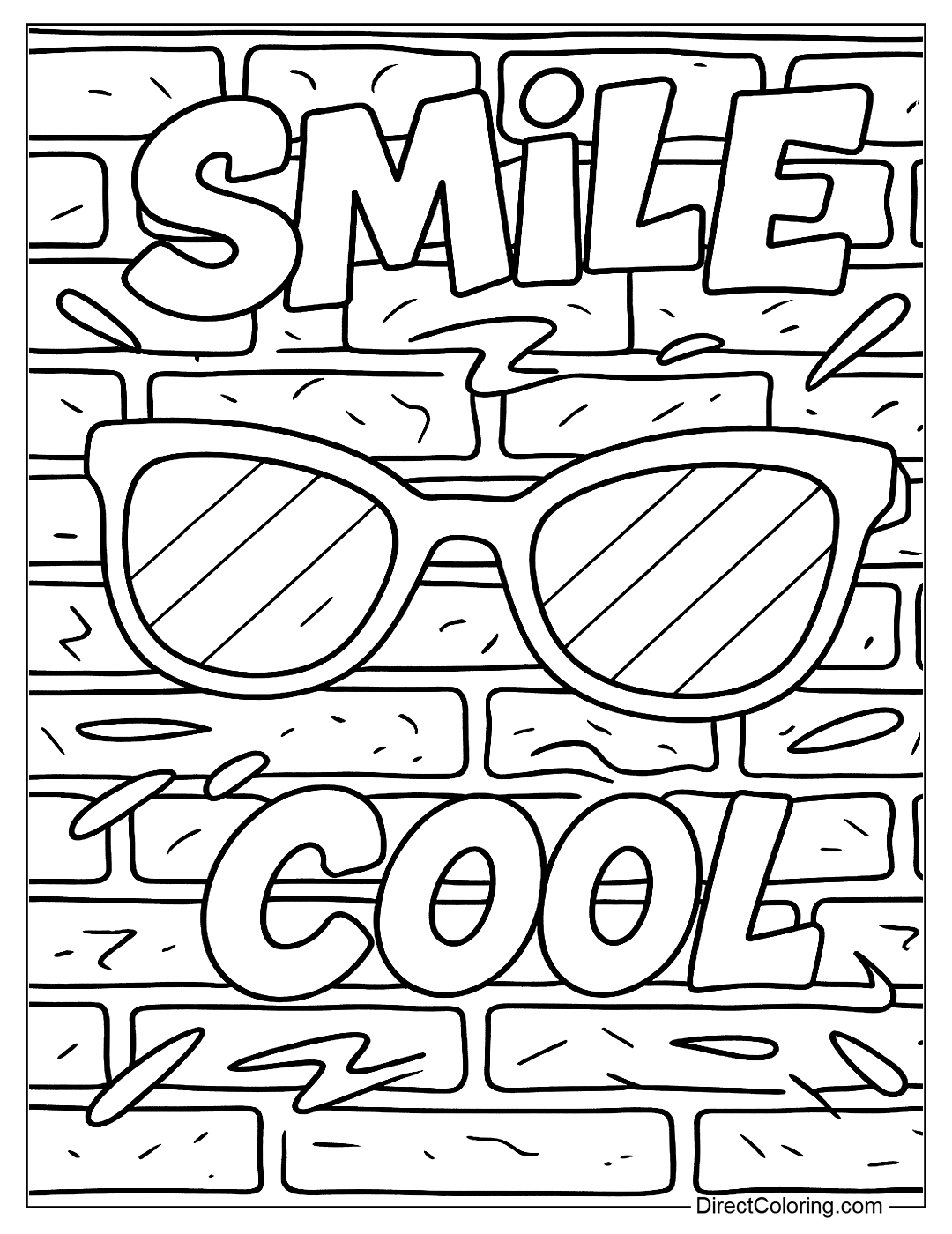 coloring page Sunglasses set against a street style graffiti wall background